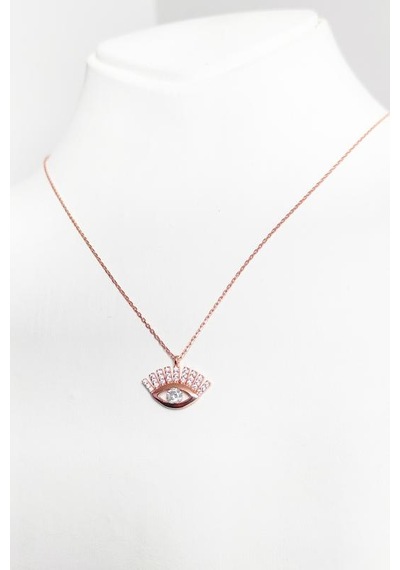 Taşlı Kirpik Göz Gümüş Kolye Rose Gold