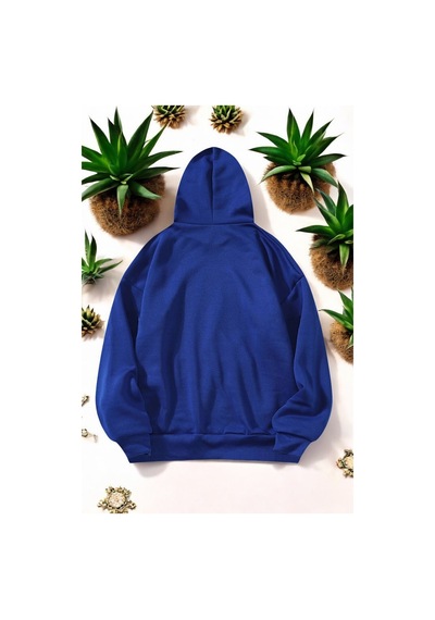Uyguntarz Orkide Tuval Baskılı Unisex Oversize Sweatshirt Mavi