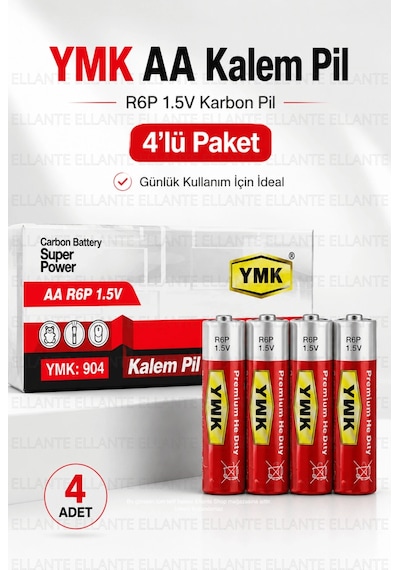 Ymk Aa R6p 1.5v Karbon Kalem Pil 4'lü Paket Kumanda, Saat, Oyuncak Ve El Feneri İçin Ekonomik Pil