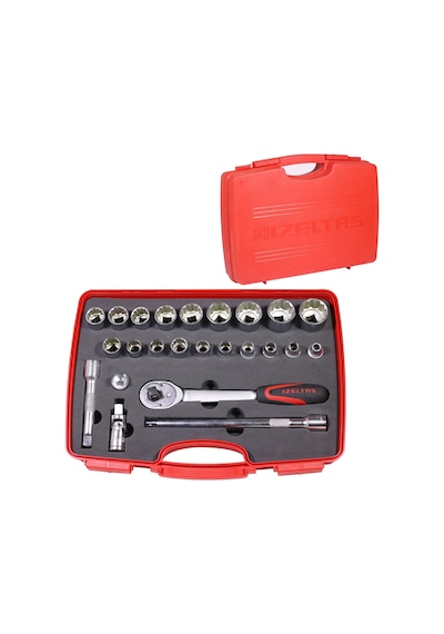 İzeltaş 1/2" 12 Köşe Lokma Anahtar Takımı Set 24 Parça