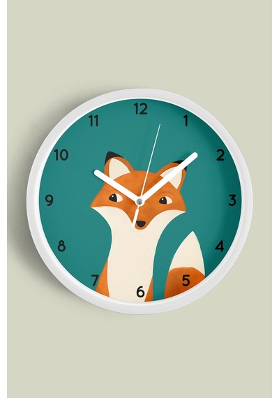 Sevimli Tilki Modern Çocuk Odası Duvar Saati - 25cm - Önü Camlı Beyaz Kasa - Sessiz Mekanizma-jh0243 Beyaz
