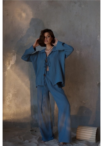 Mai Collection Mai Studios Co. Bali Boncuklu İndigo Müslin Takım İndigo Mai Collection Mai Studios Co. Bali Boncuklu İndigo Müslin Takım İndigo