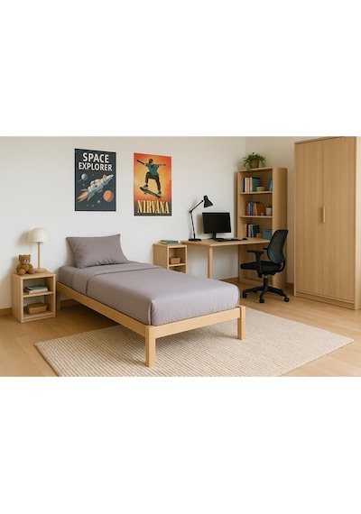 Doğal Masif Ahşap Butik Karyola Naturel Başlıksız 120x200