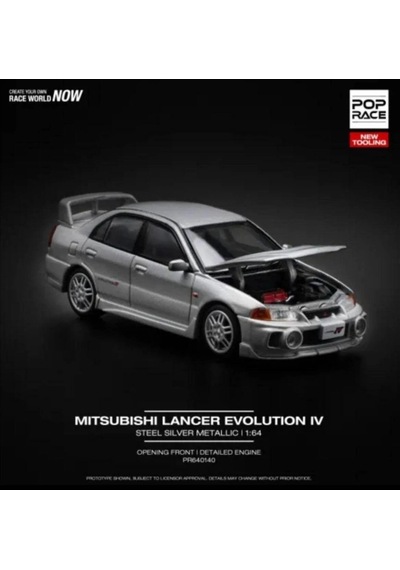 Pop Race Mitsubishi Lancer Evolution Iv Steel Silver Metallic 1:64 Diecast Model Araba Pr64-140 Gri
