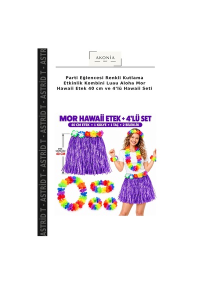 Astrid T Parti Eğlencesi Renkli Kutlama Etkinlik Kombini Luau Aloha Mor Hawaii Etek 40 Cm Ve 4 Lü Hawaii Seti