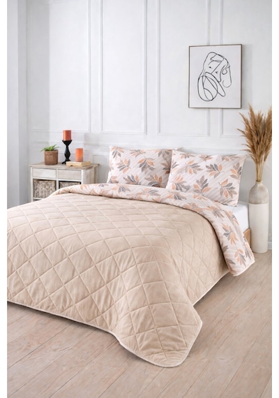 Formeya Kapitoneli Çift Kişilik Desenli Pike - Yatak Örtüsü Takımı 200x230 Cm - 2 Adet Yastık Kılıflı Turuncu