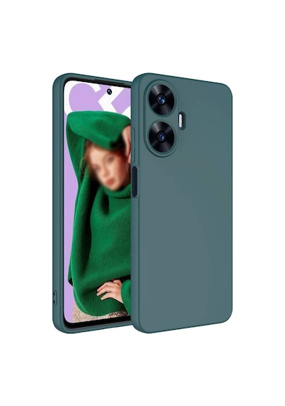 Realme C55 Kılıf İçi Telefonu Çizmeyen Kadife Kaplı Dışı Soft Yapılı Esnek Lansman Kapak Ryc/mara Koyu Yeşil