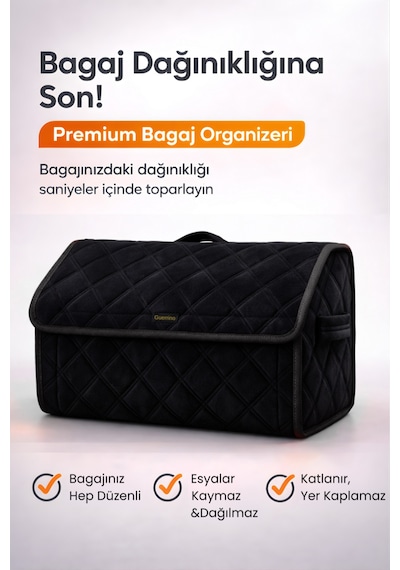 Bagaj Çantası Oto Bagaj Organizer Lüks Tay Tüyü Su Geçirmez Kaymaz Katlanır - Siyah