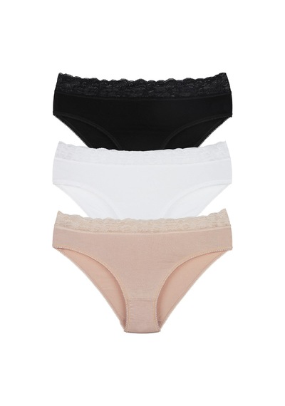 Sensu Kadın Bambu Kumaş Beli Dantelli Slip Külot 3'lü Paket Set Kts1095 Model4