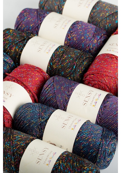 Multi Sparkle Simli Çok Renkli İp 100 Gr Polyester Makrome İpi Mor 1,5 Mm - 150 M