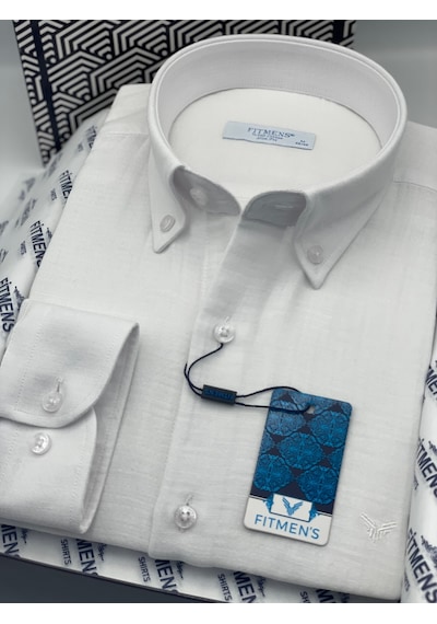 Slim Fit Uzun Kol Müslin Pamuk Rahat Nefes Alabilen Kumaştan Yaka Düğmeli Hediye Kutulu Erkek Gömlek Fs-004202 - Beyaz-2869