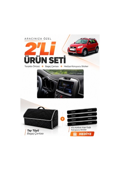 Daıhatsu Terıos 2006-2011 Uyumlu Torpido Örtüsü + Tay Tüyü Bagaj Çantası + Sticker - Siyah Gri