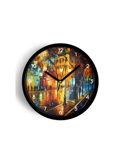 Yağlı Boya Görünümlü Cadde Modern Tasarım Duvar Saati - 25cm - Önü Camlı Siyah Kasa-jh0570 Siyah