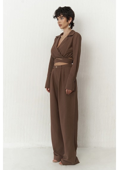 Mai Collection Mai Studios Co. Estila Kahve Crop Pantolon Takım Kahve