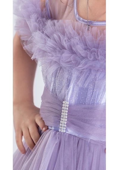 Mnk Baby & Kids Uzun Etek Kız Çocuk Robası Şifon Abiye M00723 Lila
