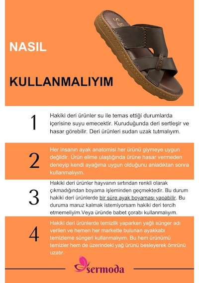 Sermoda Hakiki Deri Erkek Terlik - Yumuşak Kalın Taban Tabanlı Hakiki Deri Erkek Terlik G Kahve Kahverengi