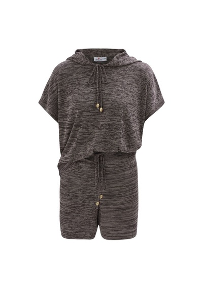 Peraluna Kaıra Blouse & Shorts Kapüşonlu Yazlık Kadın Triko Şort Kahve Kahverengi
