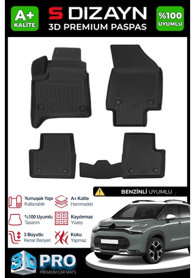 S-dizayn Citroen C3 Aircross Benzinli 3d Pro Havuzlu Paspas 2025 Üzeri A+ Kalite