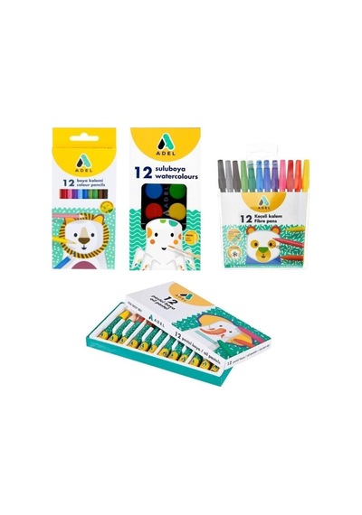 Adel 4 Lü Boya Kırtasiye Seti Kuru+sulu+pastel+keçeli