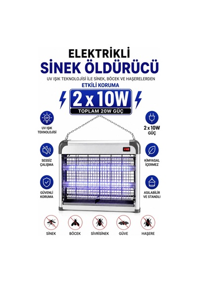 Elektrikli Sivrisinek Yok Edici Sinek Öldürücü Büyük Boy Mavi Işık Uv Hem Gece Lambası Hem Güçlü 10-10 W