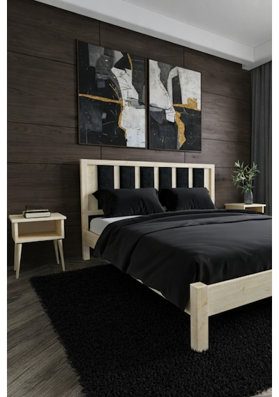 Renazzo Ori On Siyah Puf Başlıklı Masif Ahşap Karyola Vernik 100x200 Vernik - 100 X 200 Renazzo Ori On Siyah Puf Başlıklı Masif Ahşap Karyola Vernik 100x200 Vernik - 100 X 200