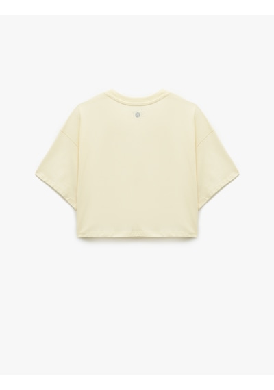 Koton Pamuklu Rahat Kesim Bisiklet Yaka Crop Spor Tişört Sarı 5sak10284nk