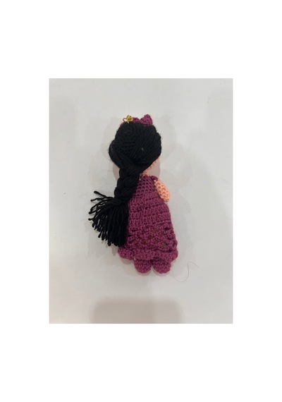 El Örgüsü Uzun Saçlı Prenses Amigurumi Anahtarlık Dantel Etekli Handmade Tığ İşi Bebek, Çanta Süsü Mor Mor
