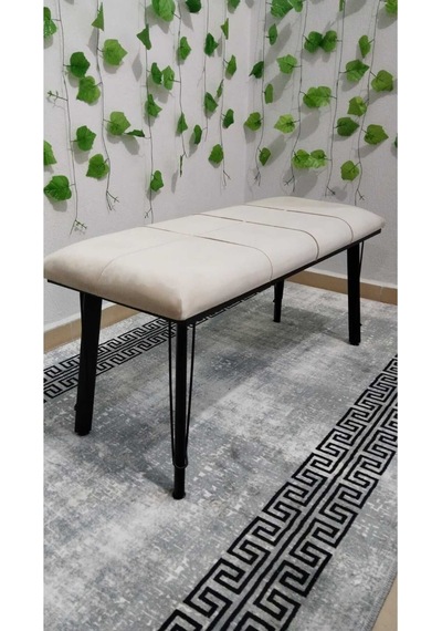 Özcan Metal Özel Tasarım Metal Ayaklı Metal Kasalı Bench Mutfak Salon Antre Yatak Odası Puf Bank Bej