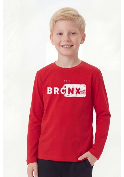 Fyk Kids Yuvarlak Yaka Uzun Kollu Baskı Detaylı Erkek Çocuk Sweatshirt Kırmızı