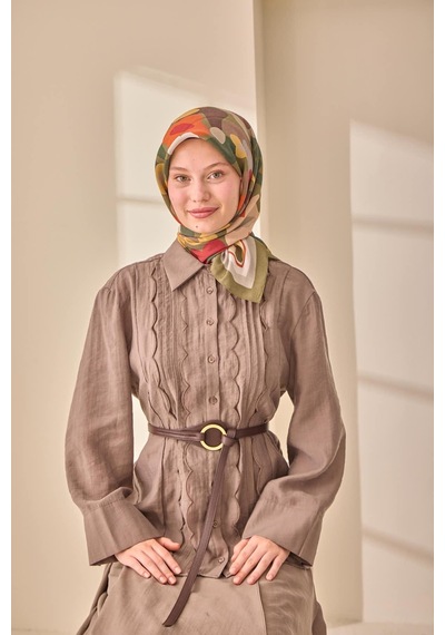 Silk Home Aura Eşarp 140003-08 Haki, Bordo, Kahverengi, Butter Yellow