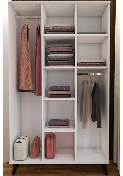 Tocco 1081 İzel 3 Kapaklı Askılıklı Raflı Lüx Gardırop-beyaz