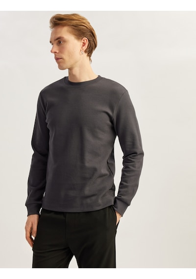 Koton Bisiklet Yaka Pamuklu Basic Sweatshirt Antrasit 5sam70008mk Antrasit
