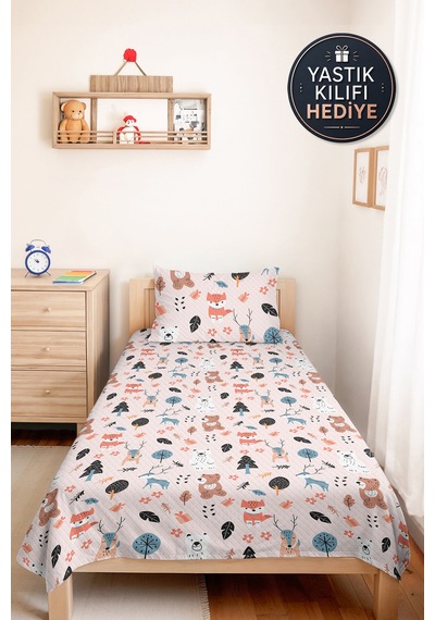 Evimde Bambaşka Renkli Orman Hayvanları Çocuk Odası Tek Kişilik Pike Takımı-iskandinav Pudra 160x220 CM Yatak Örtüsü Evimde Bambaşka Renkli Orman Hayvanları Çocuk Odası Tek Kişilik Pike Takımı-iskandinav Pudra 160x220 CM Yatak Örtüsü