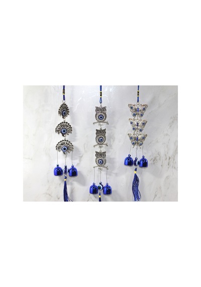 5 Adet Metal Nazar Boncuğu Çan 62 Cm Uzunluk, Dekoratif Duvar Ve Kapı Askısı, Nazar Boncuğu Evil Eye Bell
