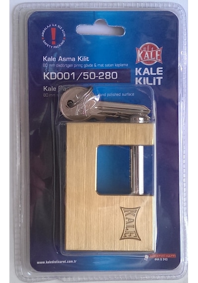 Kale KD001-50-280 Kayar Pimli Pirinç Gövde Dikdörtgen Asma Kilit 80 MM