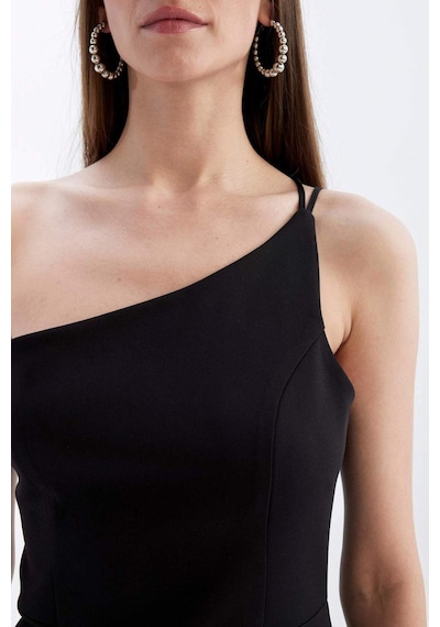 DeFacto Bodycon Vücudu Saran Tek Omuzlu Kolsuz Mini Abiye Elbise D3272AXNSBK27