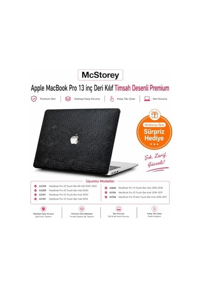 Macbook Pro 13 İnç Kılıfı A1708 A1706 A1989 A2159 A2251 A2289 A2338 M1 M2 Uyumlu Sert Kapak Timsah Desenli Deri Dokulu 360 Koruma Siyah