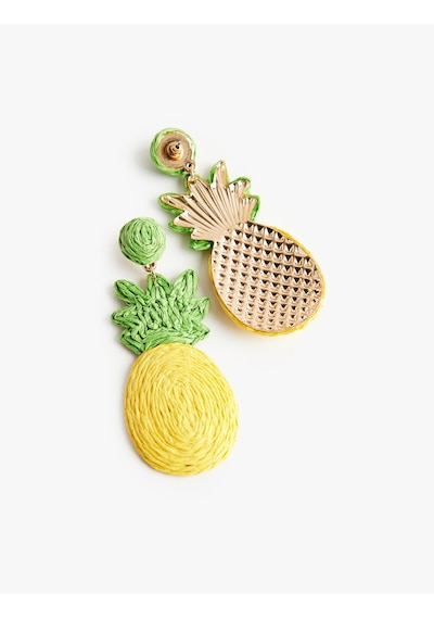 Koton Sallantılı Hasır Ananas Küpe - Koton X Sibil Çetinkaya Sarı 6sak71171aa