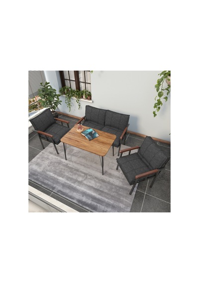 Mygusi Modern Balkon, Bahçe, Cafe - Metal Kanepe Koltuk Takımı - 2+1+1 60x90 Cm Masalı - Antrasit Mygusi Modern Balkon, Bahçe, Cafe - Metal Kanepe Koltuk Takımı - 2+1+1 60x90 Cm Masalı - Antrasit