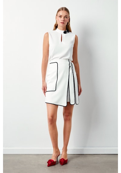 Sateen Detaylı Mini Etek - Ekru