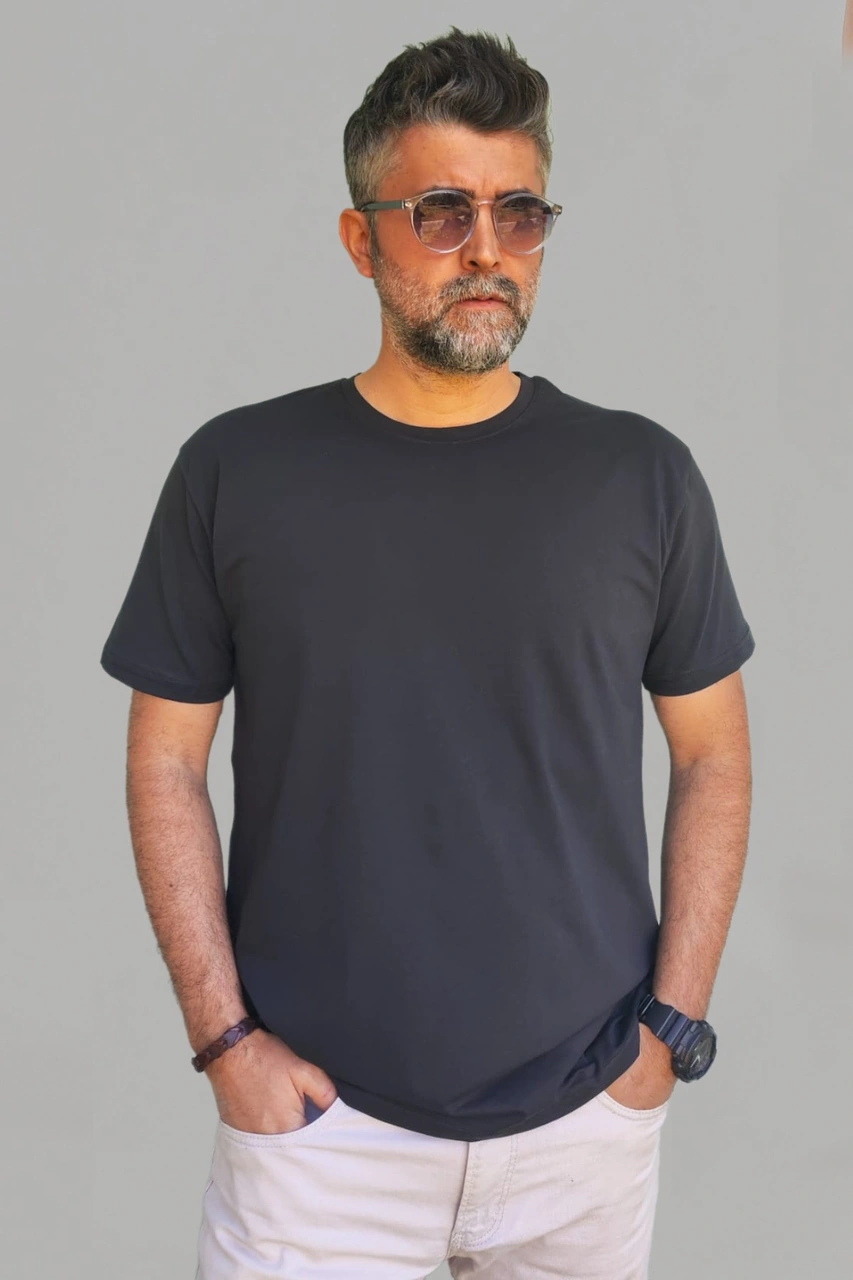 Vien&Karl Erkek Siyah Slim Fit Bisiklet Yaka Pamuk Elastan Basic Tişört Vk-erkektişört-tekli Siyah