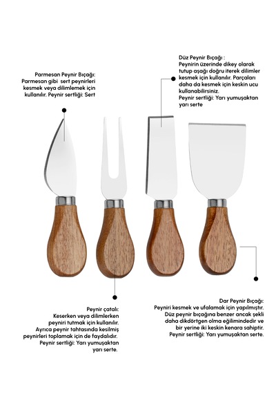 Karaca Antik Mıknatıslı Akasya Ağacı Standlı 5 Parça Peynir Seti Inox Kahverengi