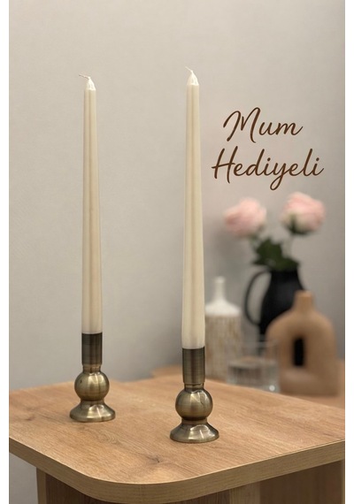 Eskitme Kaplamalı 2'li Fancy Şamdan & Mumluk Seti Mum Hediyeli Eskitme Gold - 807856399 Eskitme Gold