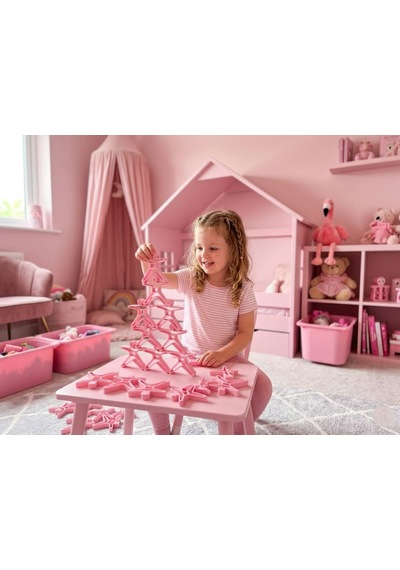 Akrobat Denge Oyunu - Montessori Eğitici Koordinasyon Geliştirici Oyuncak Kulesi -10adet- Pembe