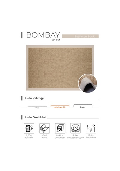 Bombay 664 Bej Hav Toz Vermez Kolay Temizlenen Hasır Doku Sisal Halı Bej