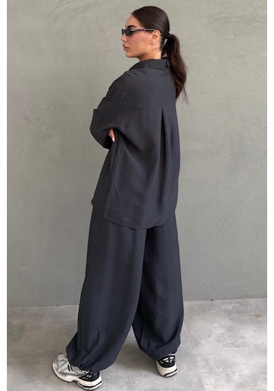 Madmext Füme Oversize Gömlek Balon Pantolon Kadın Takım Mg2779