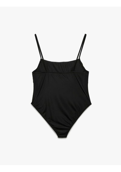 Koton Sandy Kumaş Slim Fit Drapeli İnce Askılı Bodysuit Siyah 5sak10759ek