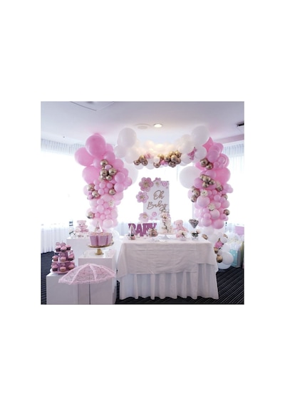 Krom Gold Makaron Pembe Ve Pastel Beyaz Balon Zinciri 100 Adet Mix