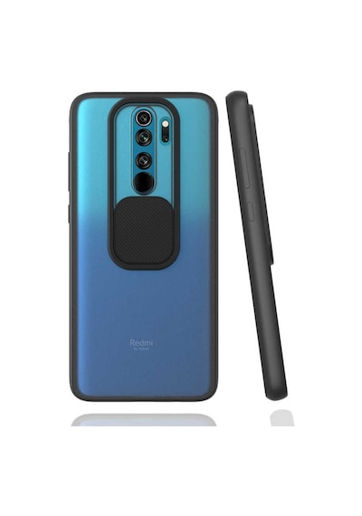 Noktaks - Xiaomi Redmi Note 8 Pro Uyumlu - Kılıf Slayt Sürgülü Arkası Buzlu Lensi Kapak - Siyah