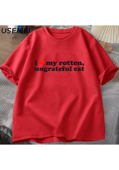 Flood Of Style Ben Çürümüş Rotten Kedi T-shirt Erkek Giysileri Seviyorum Komik Sevimli Meme Kedi T Shirt Yaz Kırmızı